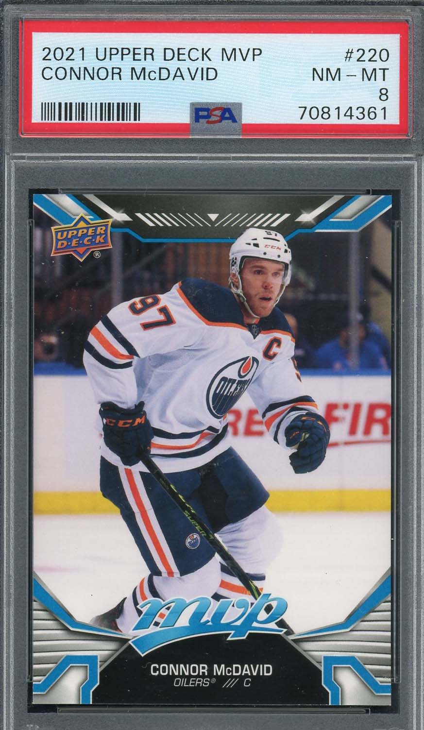 Connor McDavid 2021 Upper Deck MVP Hockey Card #220 Graded PSA 8
