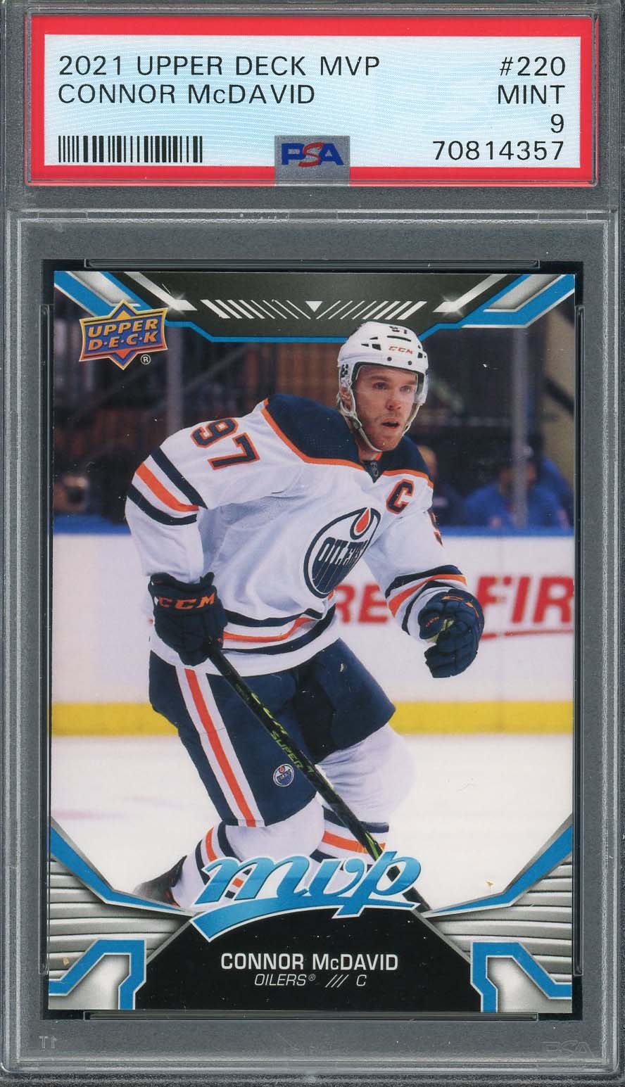 Connor McDavid 2021 Upper Deck MVP Hockey Card #220 Graded PSA 9