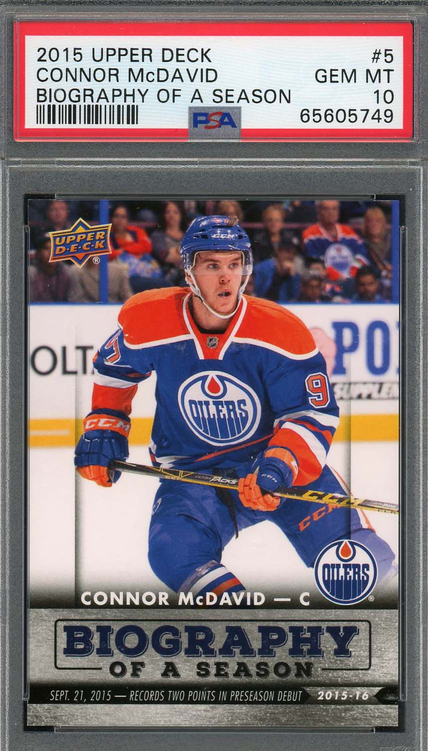 Connor McDavid 2015 Upper Deck Biography Hockey Rookie Card #5 Graded PSA 10