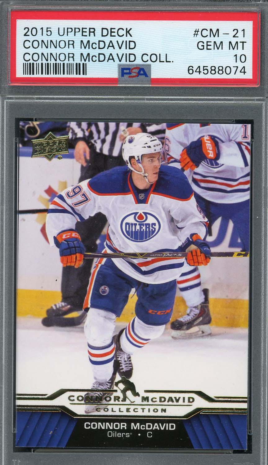 Connor McDavid 2015 Upper Deck Hockey Rookie Card RC #CM-21 Graded PSA 10 Connor McDavid 2015 Upper Deck Hockey Rookie Card RC #CM-21 Graded PSA 10