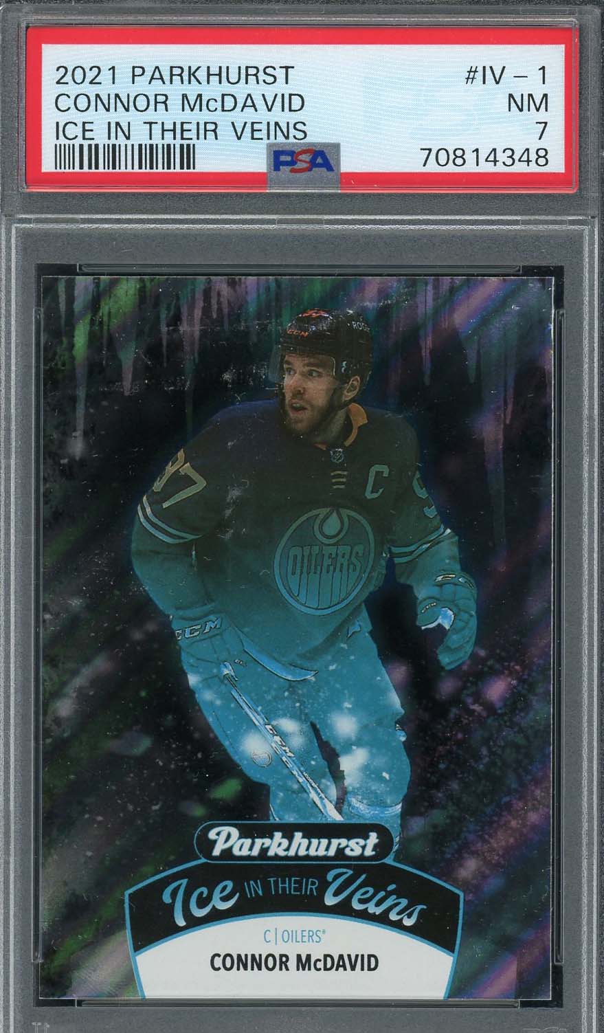 Connor McDavid 2021 Upper Deck Parkhurst Ice in Their Veins Card #IV-1 PSA 7