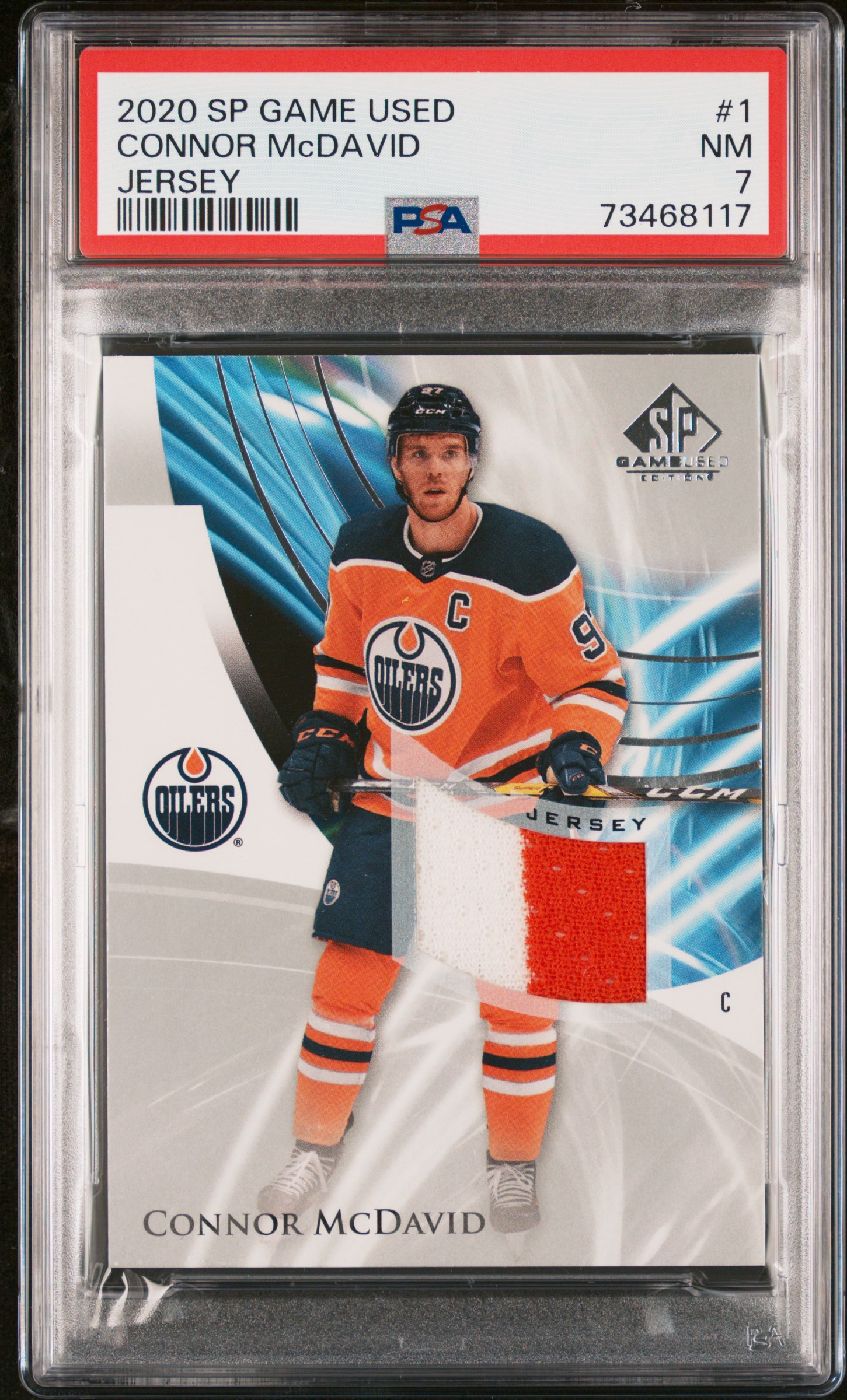 Connor McDavid 2020 Upper Deck SP Game Used Jersey Card #1 Graded PSA 7