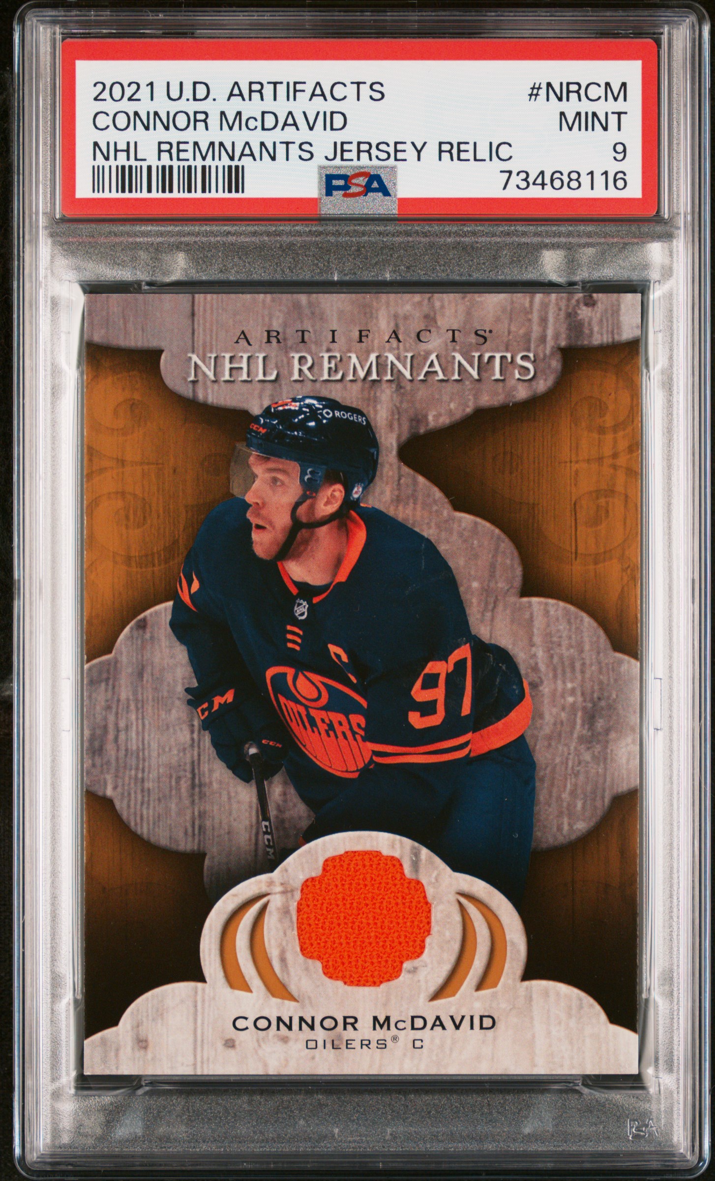 Connor McDavid 2021 Upper Deck Artifacts Game Used Patch Relic Card #NRCM PSA 9