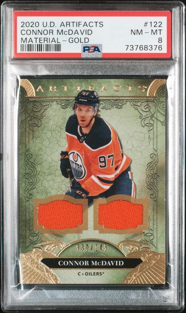 Connor McDavid 2020 Upper Deck Artifacts Game Used Gold Card #122 PSA 8 30/145