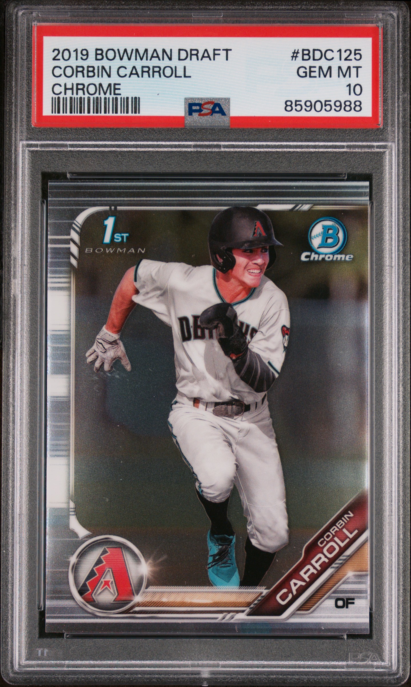 Corbin Carroll 2019 Bowman Draft Chrome Rookie Card #BDC125 Graded PSA 10