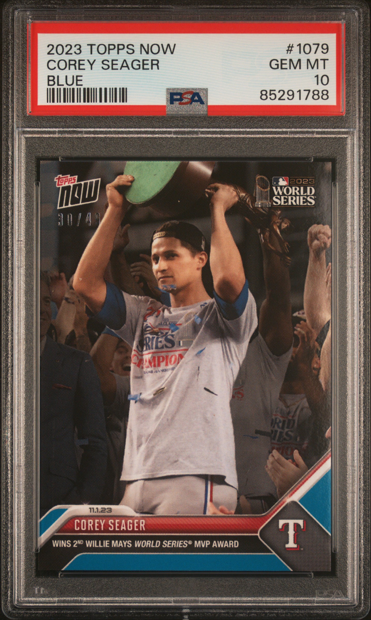 Corey Seager 2023 Topps Now Blue World Series MVP Card #1079 Graded PSA 10 30/49