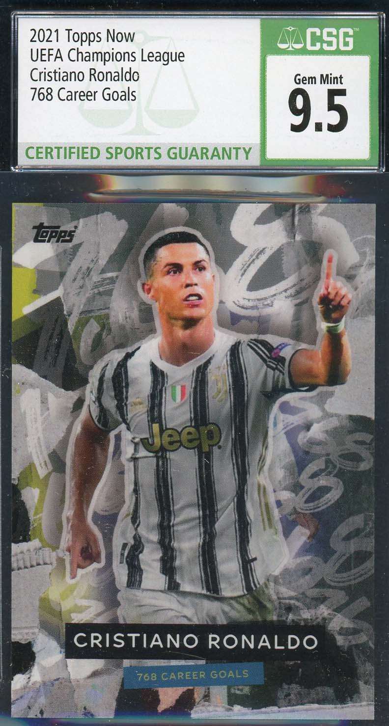 Cristiano Ronaldo 2021 Topps Now UEFA 768 Career Goals Soccer Card #768 CSG 9.5 Cristiano Ronaldo 2021 Topps Now UEFA 768 Career Goals Soccer Card #768 CSG 9.5