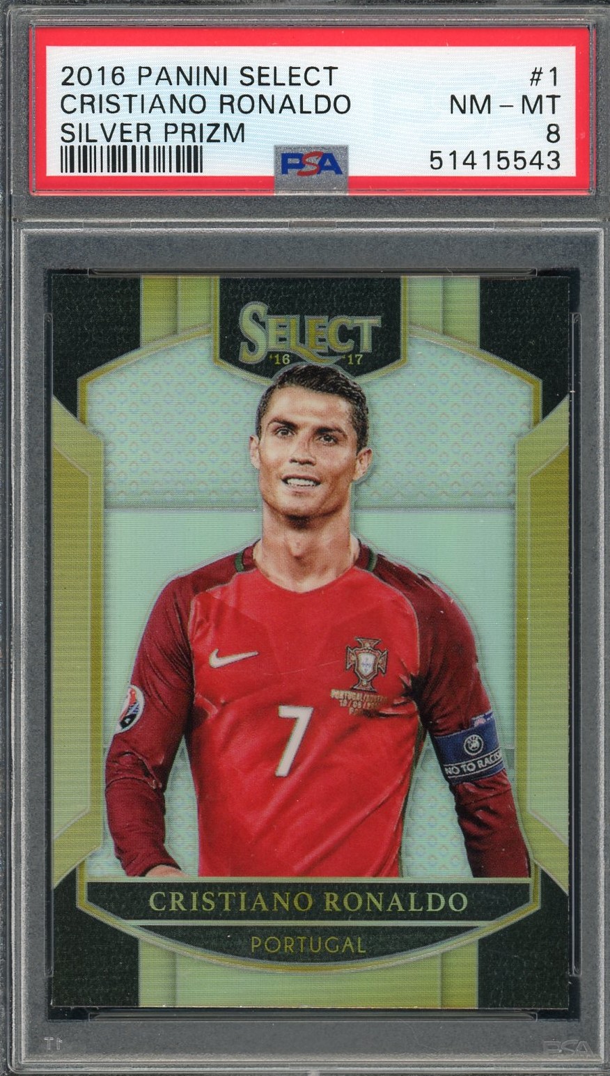 Cristiano Ronaldo 2016 Panini Select Silver Prizm Soccer Card #1 Graded PSA 8
