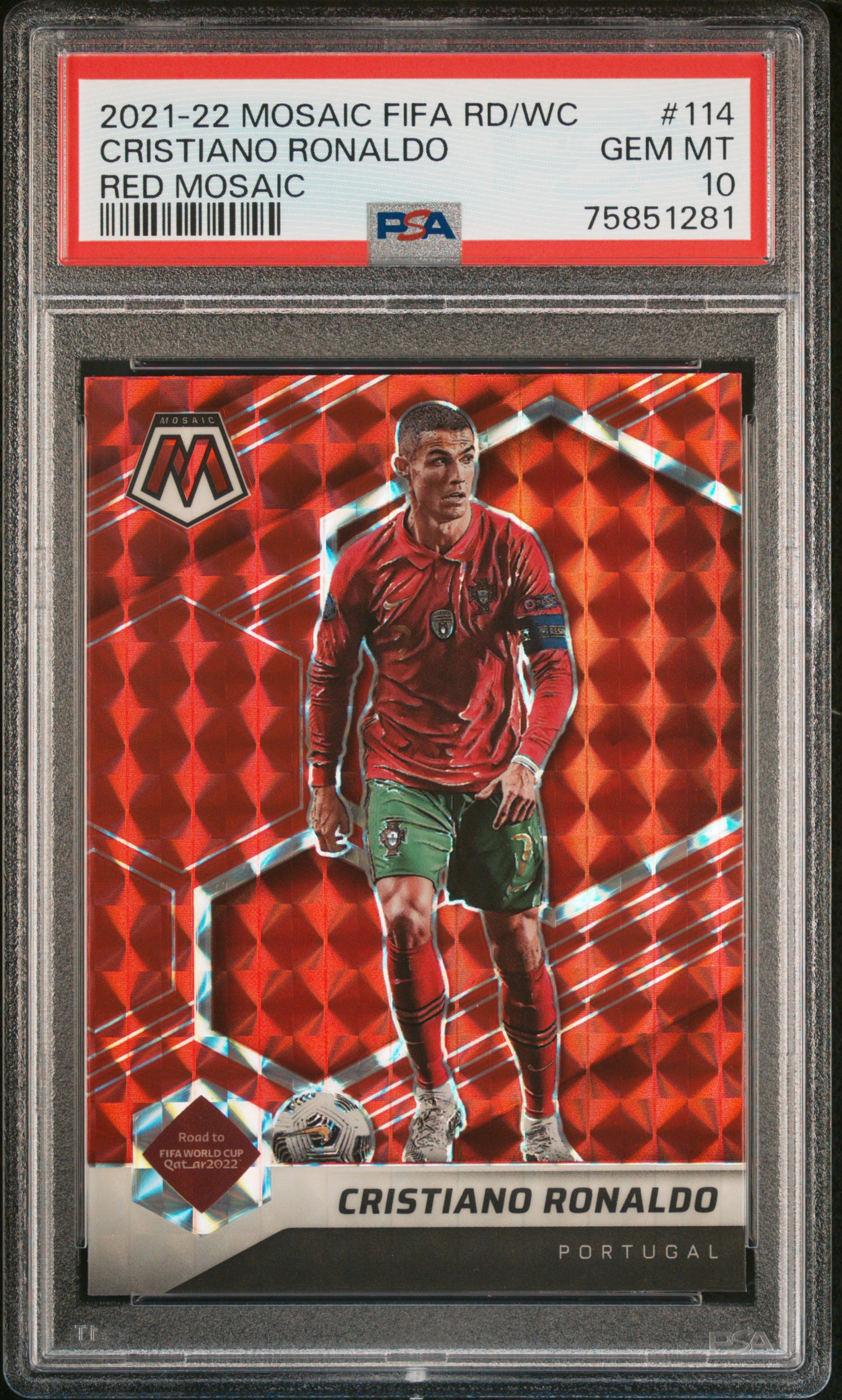 Cristiano Ronaldo 2021-22 Panini Red Mosaic World Cup Card #114 Graded PSA 10