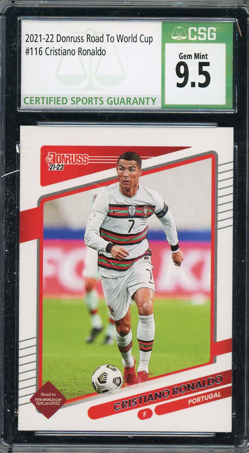 Cristiano Ronaldo 2021 Donruss Road To World Cup Soccer Card #116 Graded CSG 9.5 Cristiano Ronaldo 2021 Donruss Road To World Cup Soccer Card #116 Graded CSG 9.5