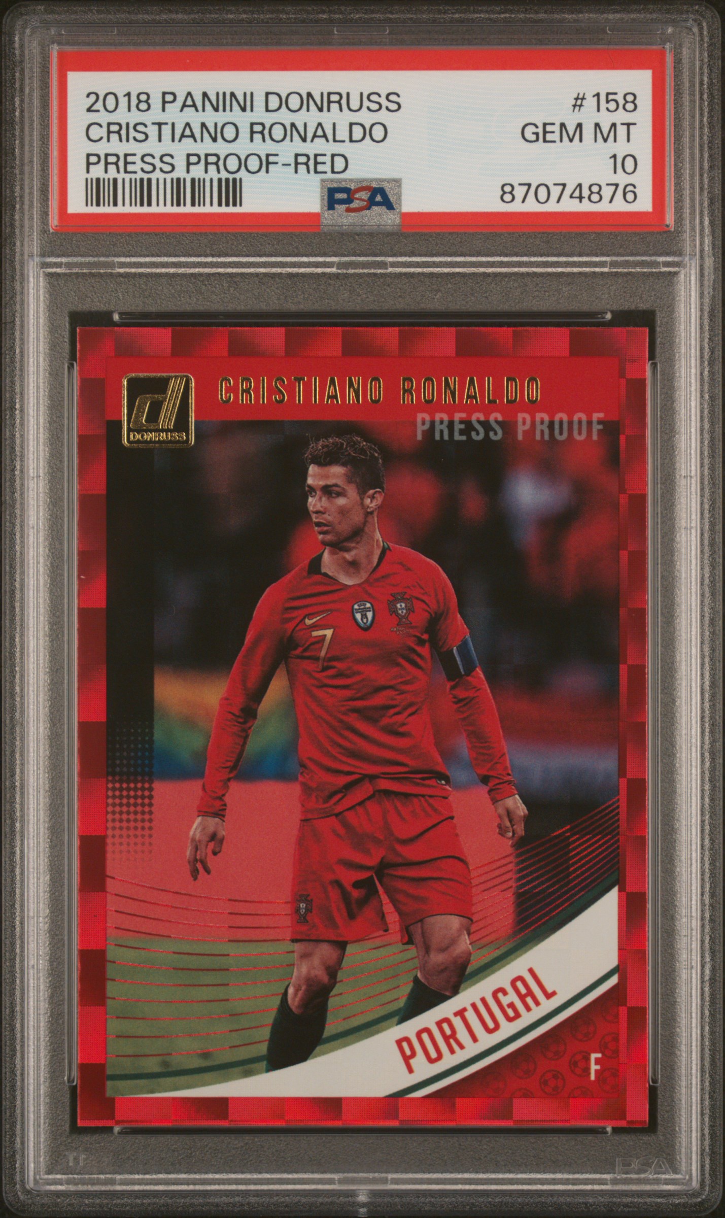 Cristiano Ronaldo 2018 Panini Donruss Press Proof Red Soccer Card #158 PSA 10