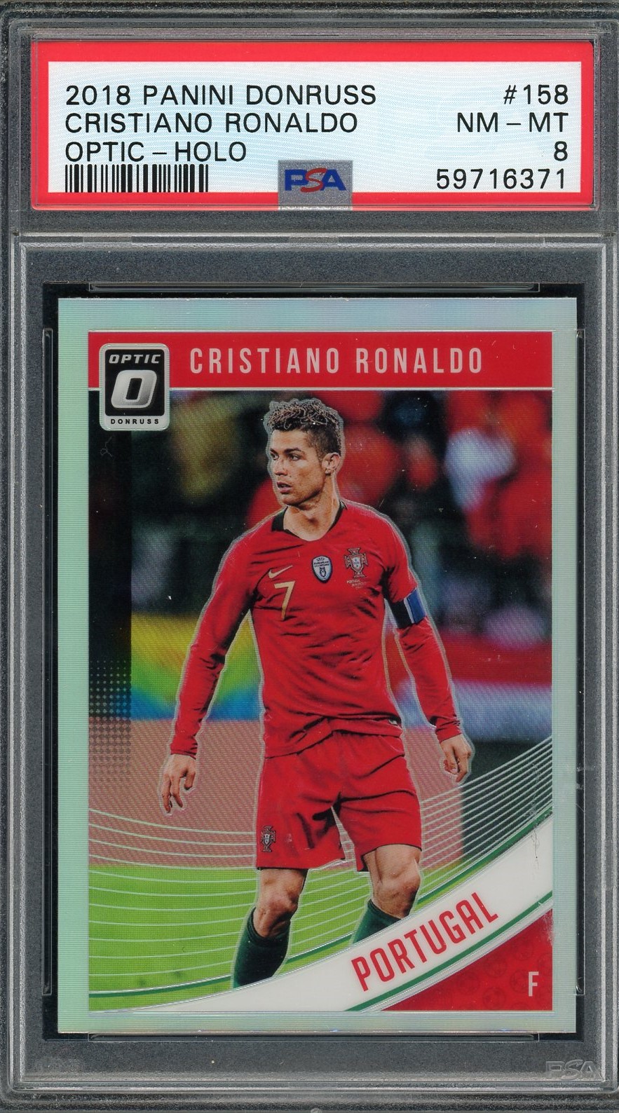 Cristiano Ronaldo 2018 Panini Donruss Optic Holo Soccer Card #158 Graded PSA 8