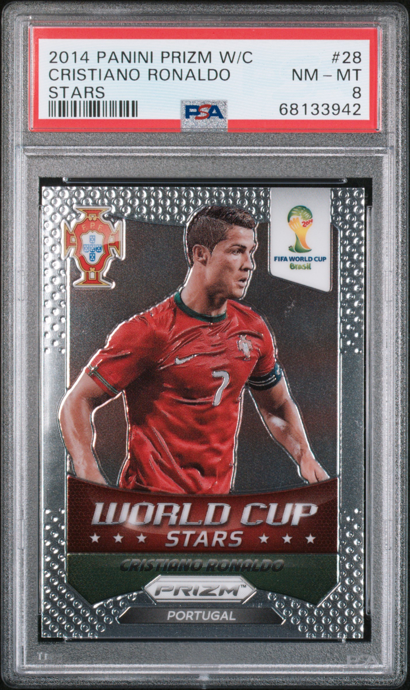 Cristiano Ronaldo 2014 Panini Prizm World Cup Stars Soccer Card #28 Graded PSA 8