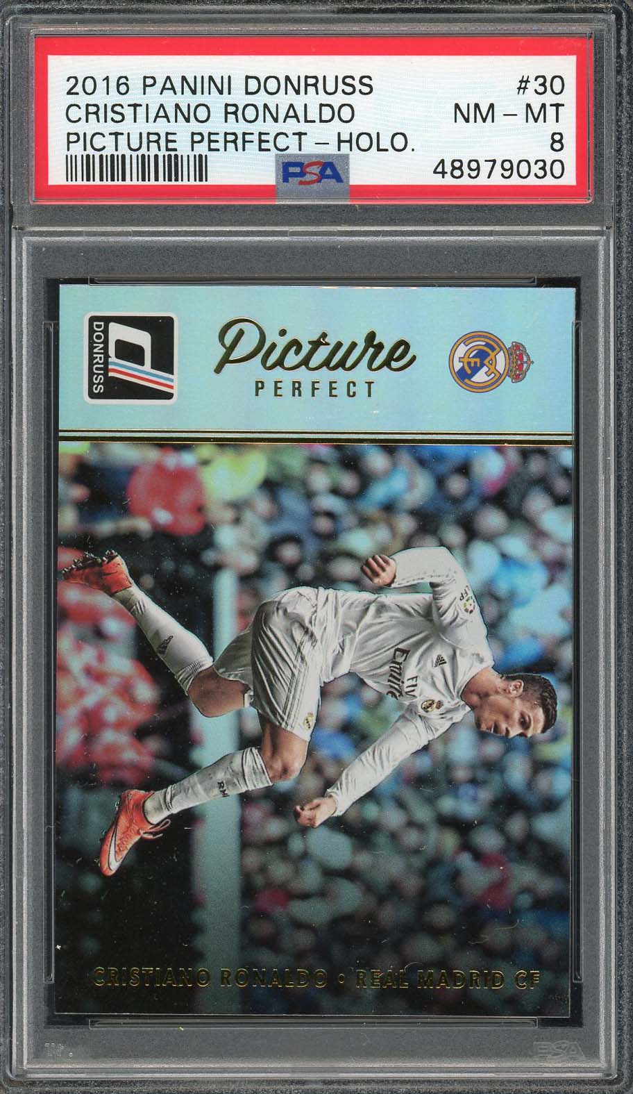 Cristiano Ronaldo Real Madrid 2016 Panini Donruss Soccer Card #30 Graded PSA 8 Cristiano Ronaldo Real Madrid 2016 Panini Donruss Soccer Card #30 Graded PSA 8