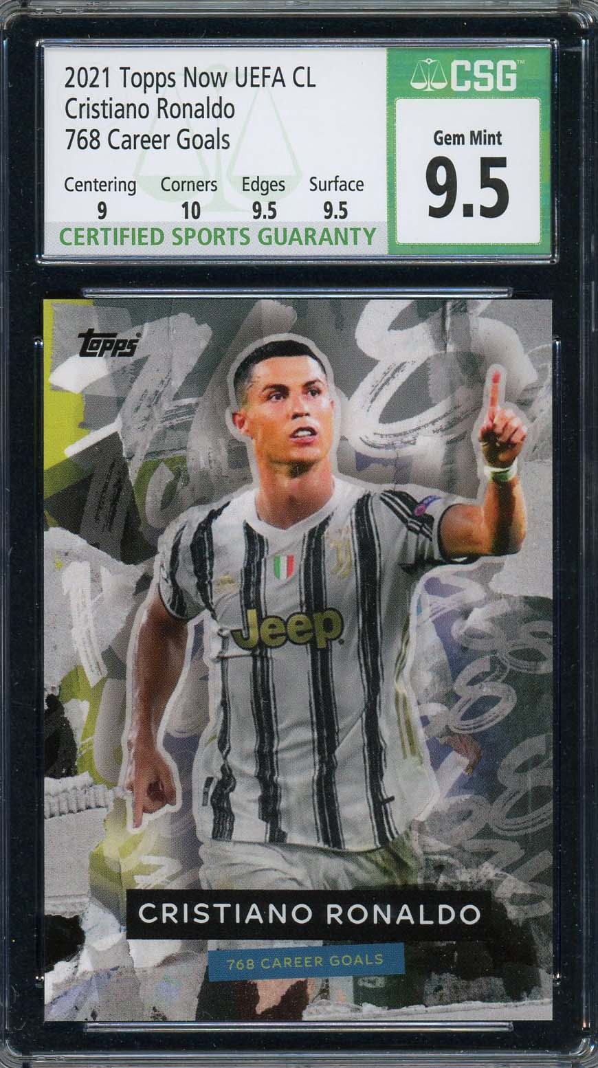 Cristiano Ronaldo 2021 Topps Now UEFA CL 768 Career Goals Soccer Card CSG 9.5