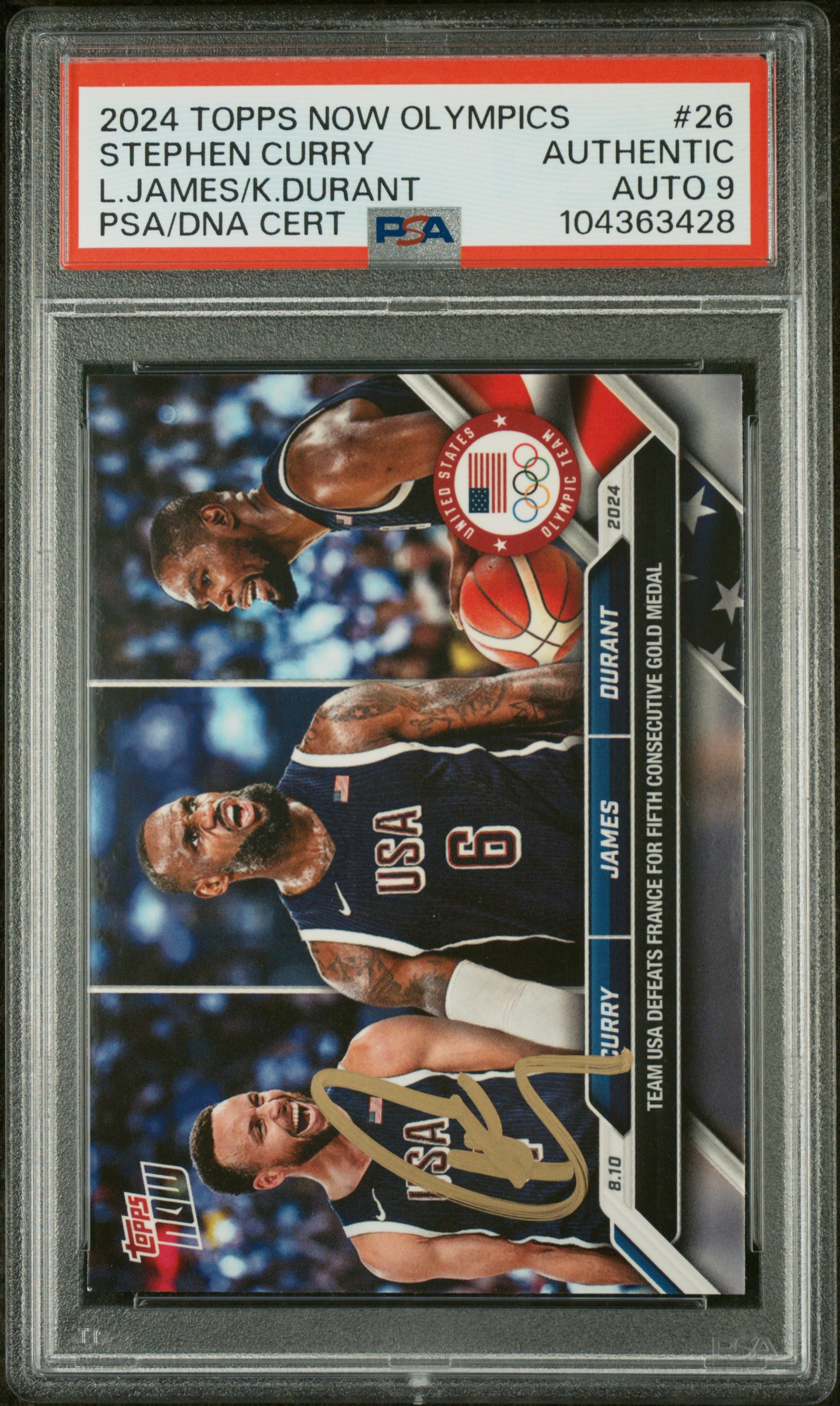 Stephen Curry 2024 Topps Now Olympics LeBron Durant Card #26 Auto Graded PSA 9
