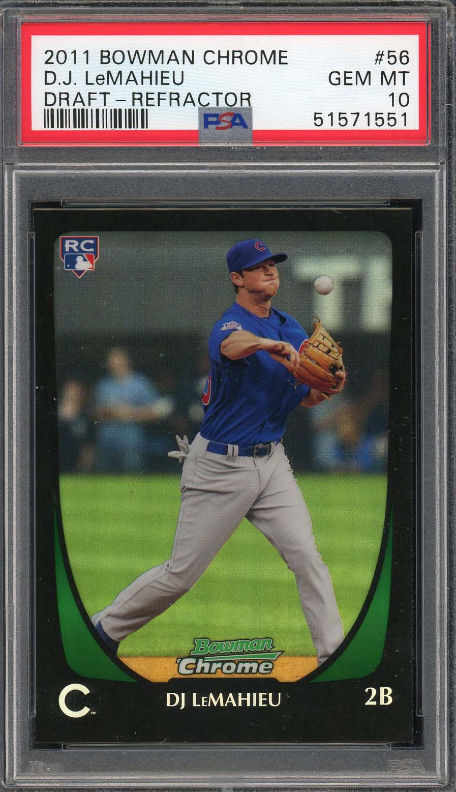 DJ LeMahieu 2011 Bowman Chrome Draft Refractor Rookie Card #56 PSA 10 DJ LeMahieu 2011 Bowman Chrome Draft Refractor Rookie Card #56 PSA 10