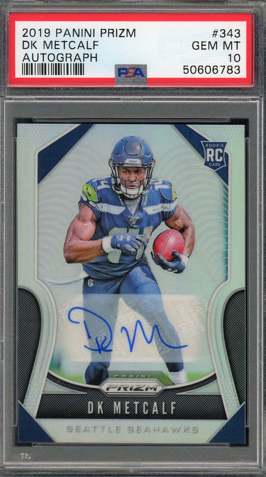 DK Metcalf 2019 Panini Prizm Autograph Football Rookie Card #343 PSA 10 DK Metcalf 2019 Panini Prizm Autograph Football Rookie Card #343 PSA 10