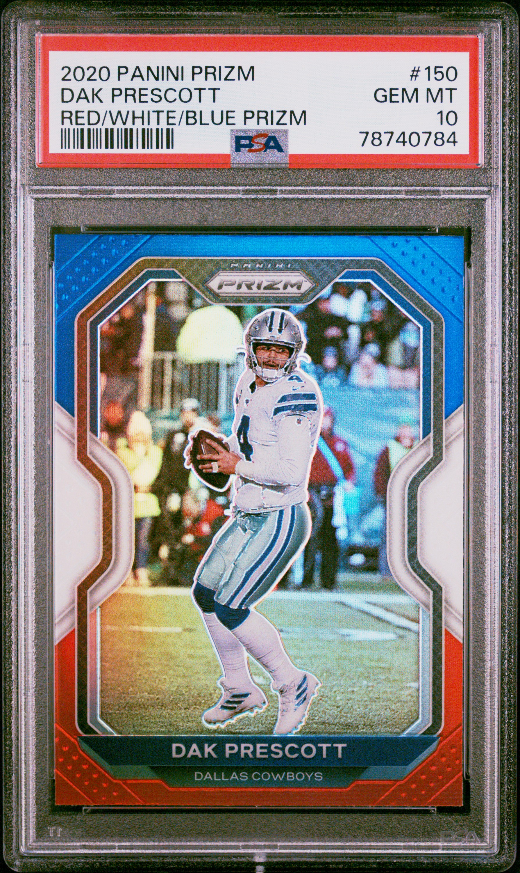 Dak Prescott 2020 Panini Prizm Red White Blue Football Card #150 Graded PSA 10