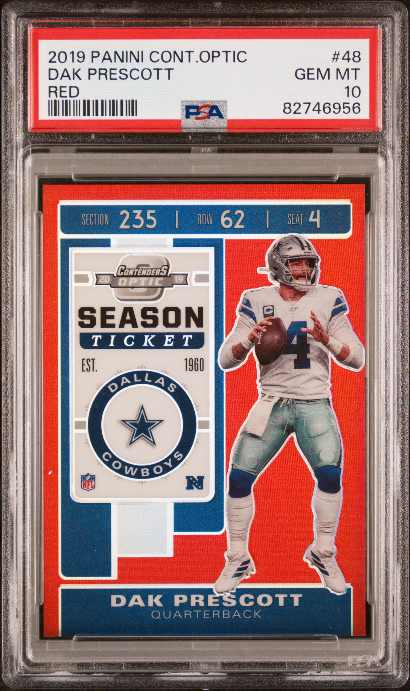 Dak Prescott 2018 Panini Contenders Optic Red Card #48 Graded PSA 10 143/199