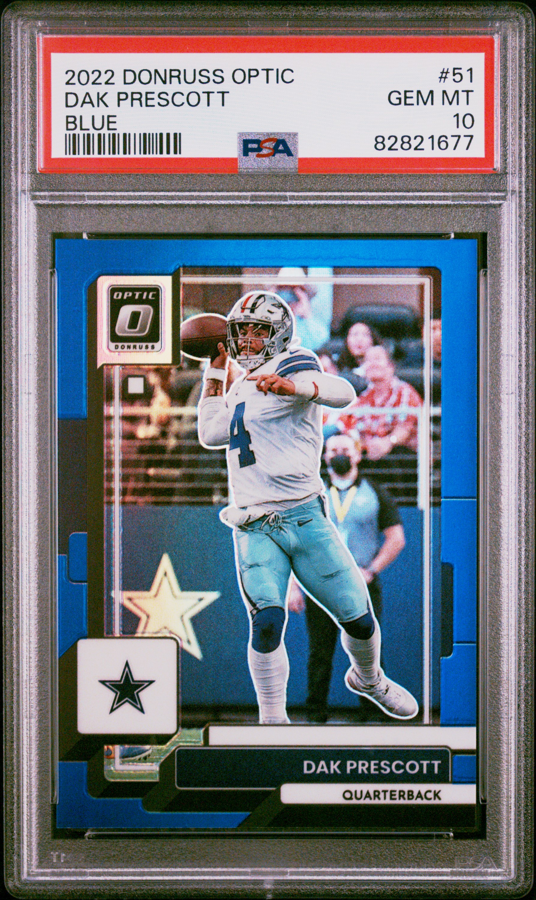 Dak Prescott 2022 Panini Donruss Optic Blue Football Card #51 PSA 10 3/175