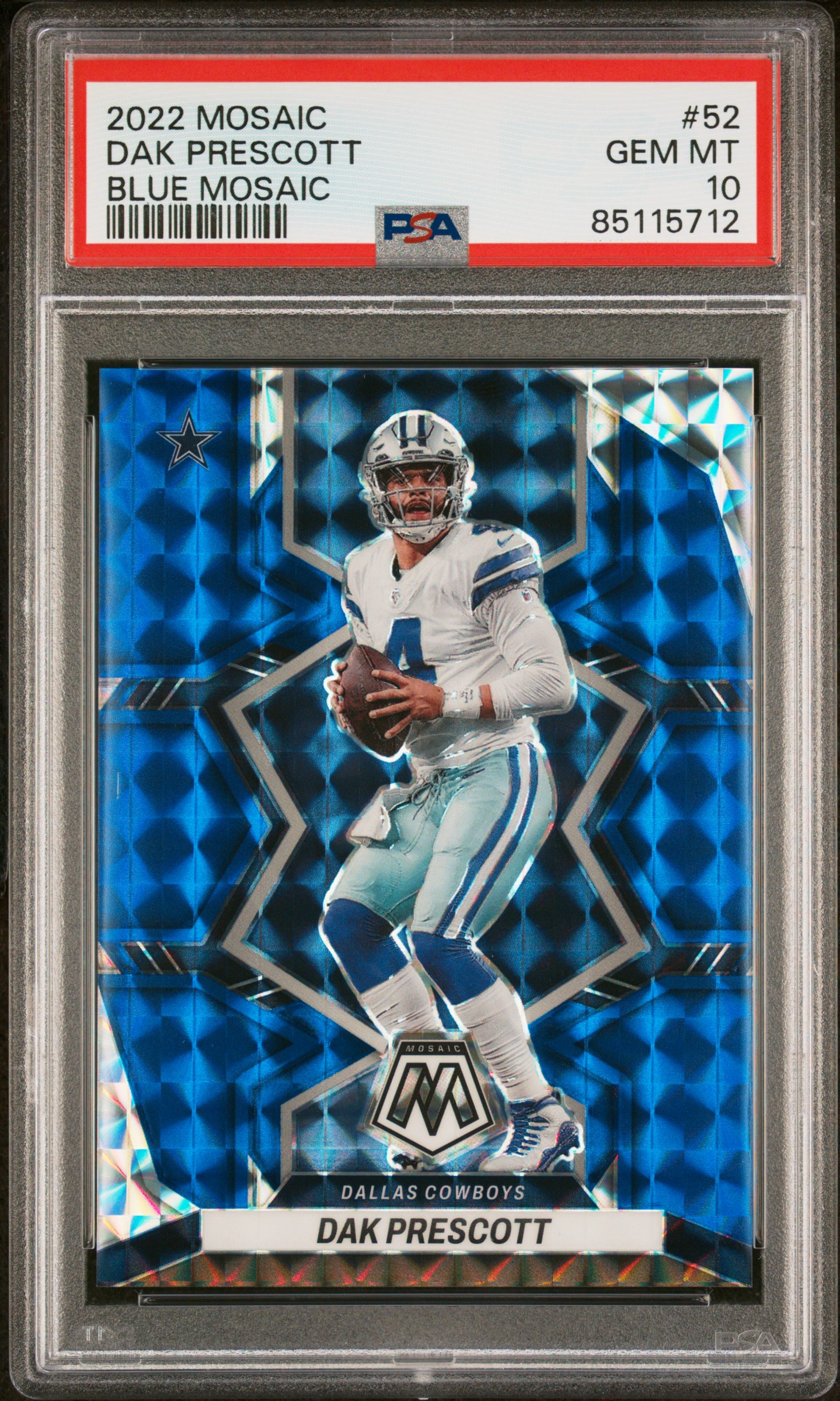 Dak Prescott 2022 Panini Mosaic Blue Football Card #52 Graded PSA 10 21/99