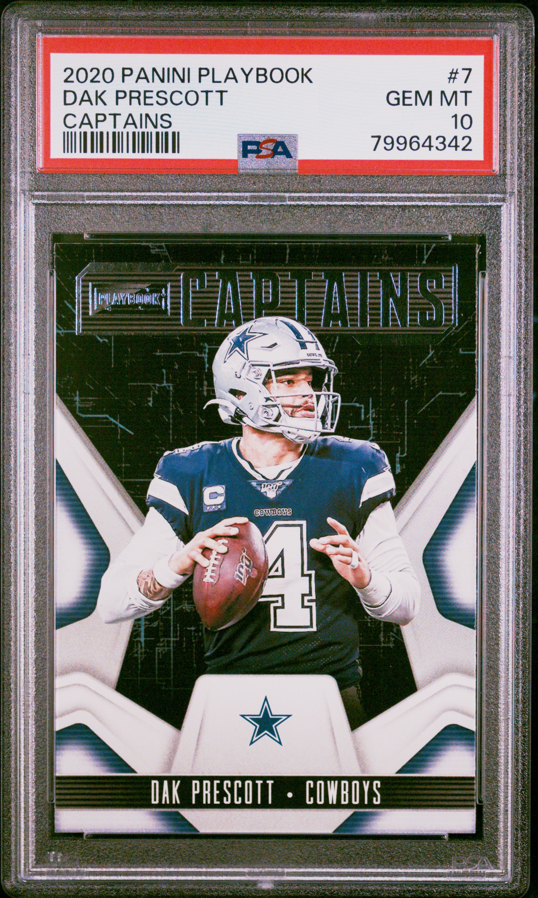 Dak Prescott 2020 Panini Playbook Captains Football Card #7 Graded PSA 10