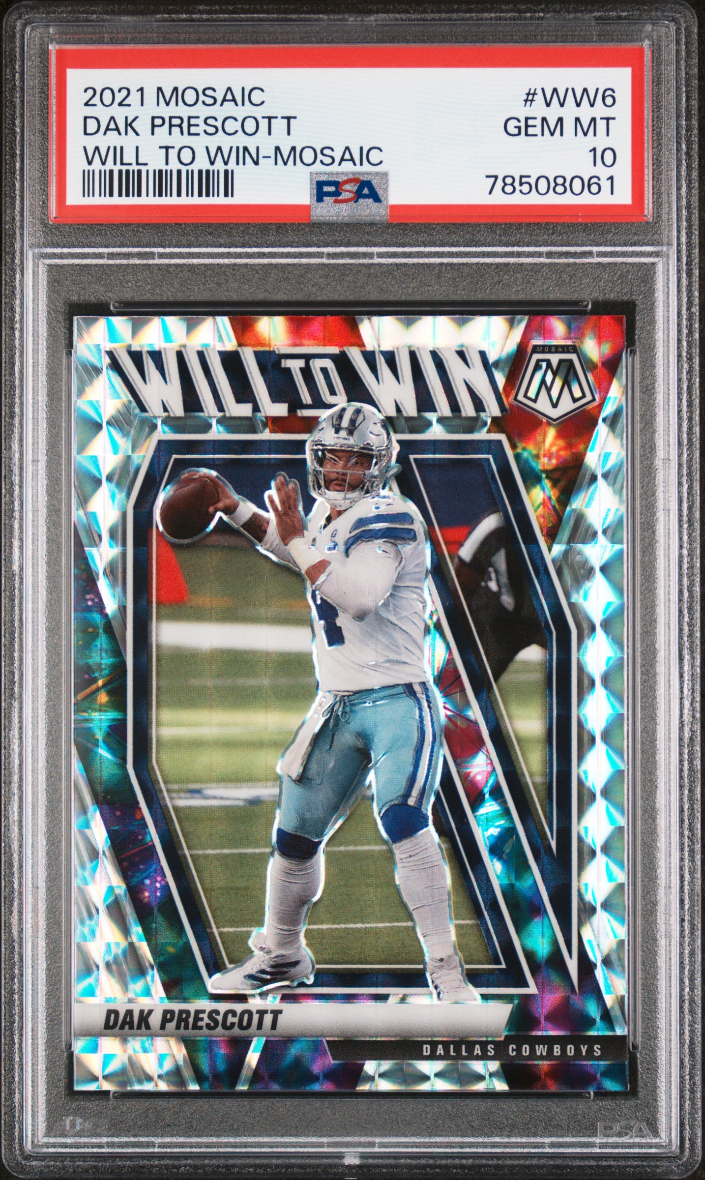 Dak Prescott 2021 Panini Mosaic Will to Win Silver Card #WW6 Graded PSA 10