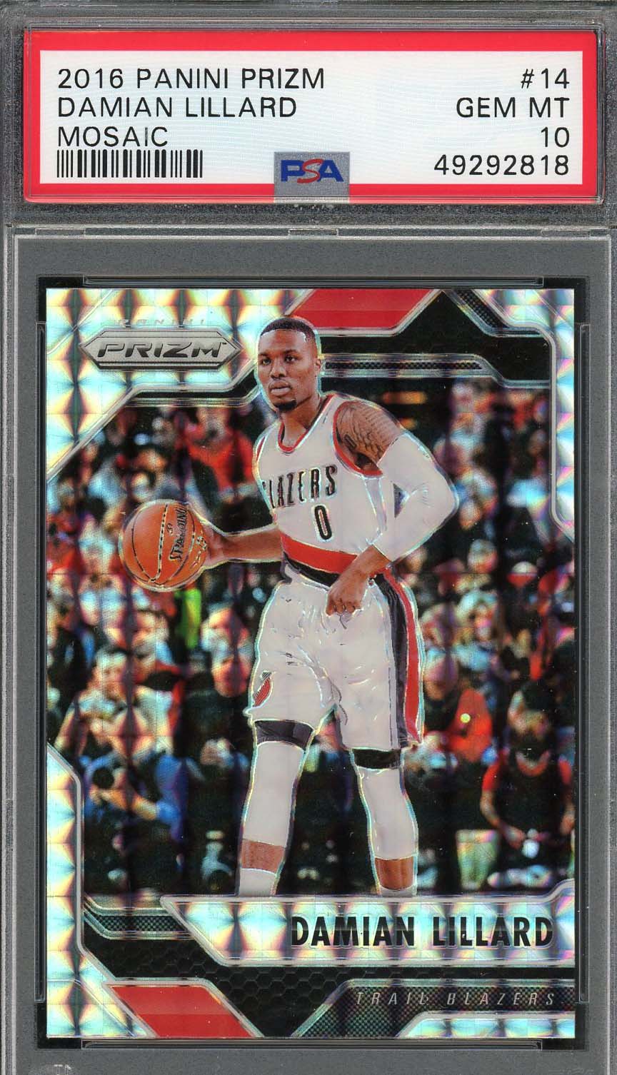 Damian Lillard 2016 Panini Mosaic Silver Prizm Card #14 Graded PSA 10