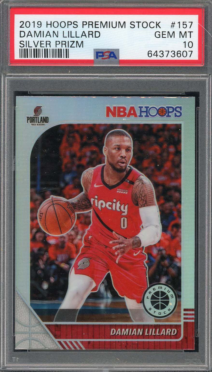 Damian Lillard 2019 Panini Hoops Premium Stock Silver Prizm Card #157 PSA 10