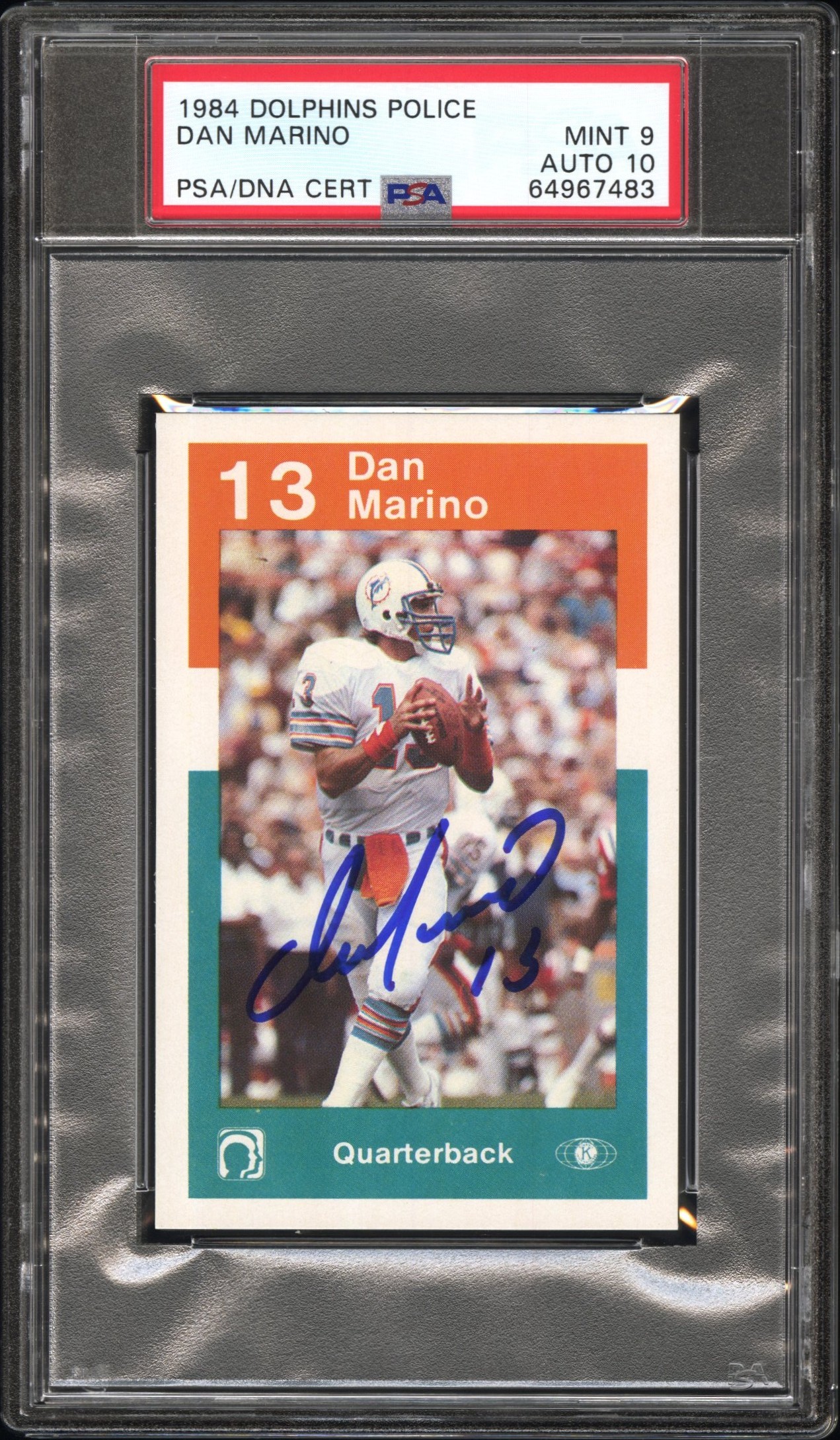 Dan Marino 1984 Dolphins Police Signed Rookie Card Auto Graded PSA 10 64967483