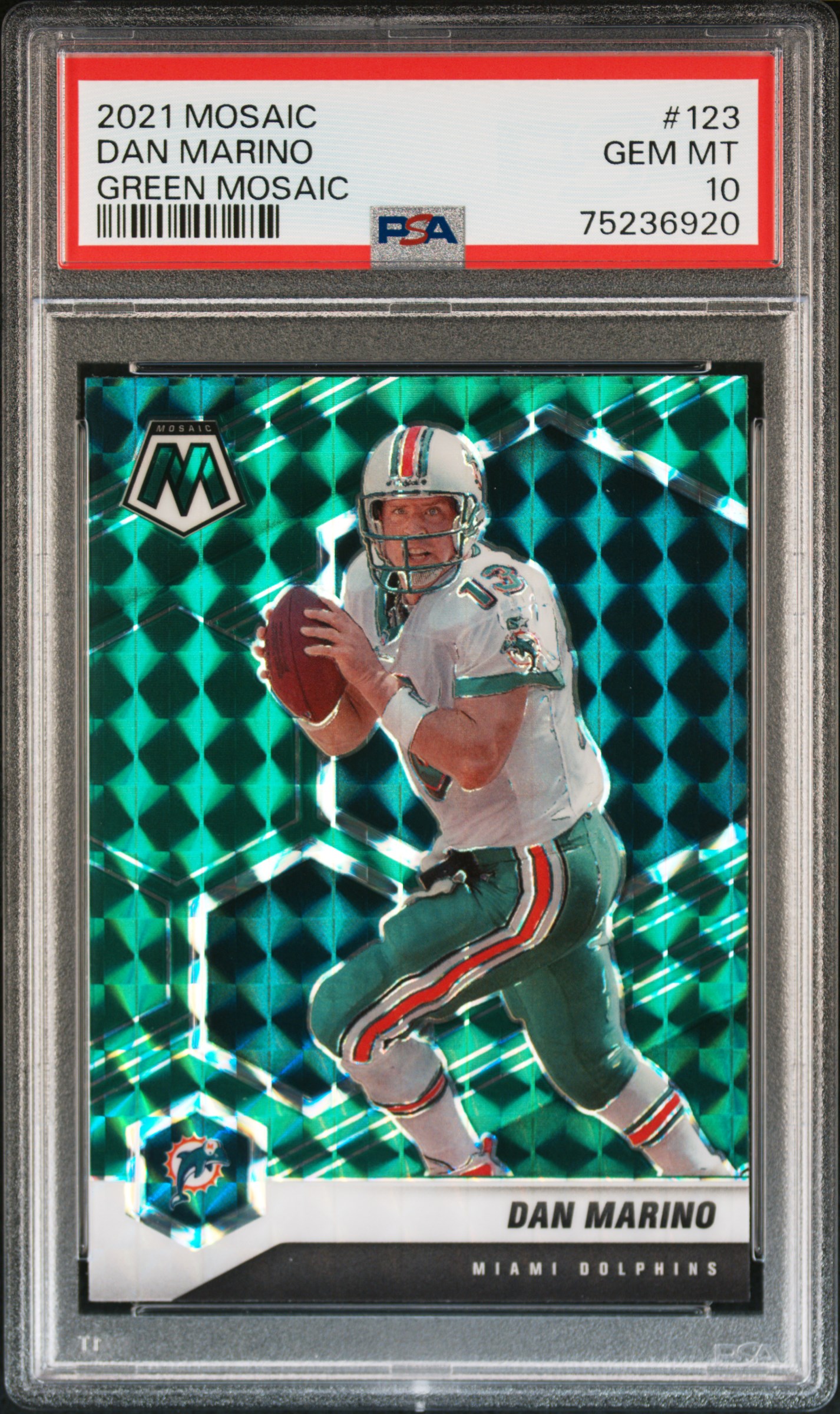Dan Marino 2021 Panini Prizm Green Mosaic Football Card #123 Graded PSA 10
