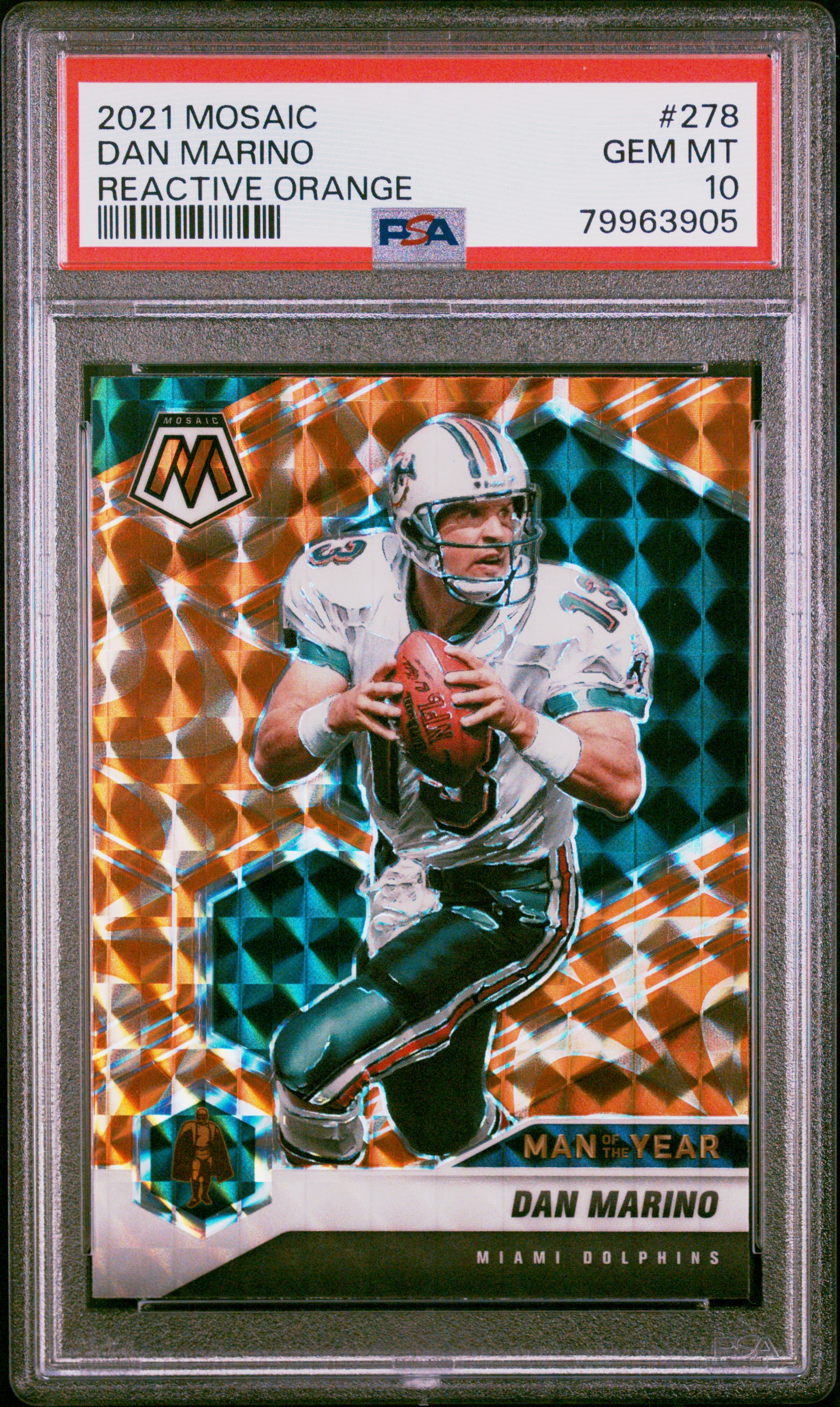 Dan Marino 2021 Panini Prizm Reactive Orange Football Card #278 Graded PSA 10