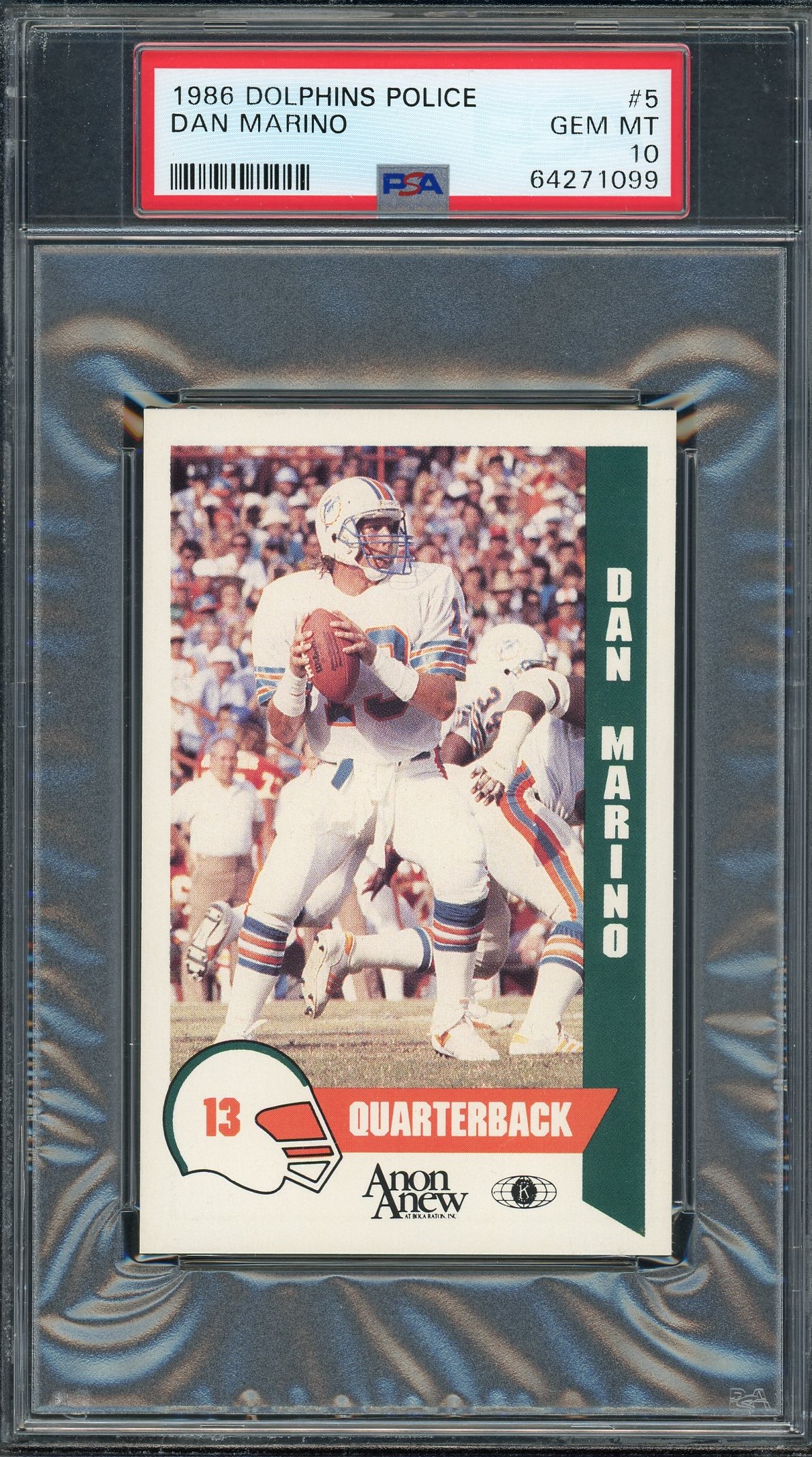 Dan Marino 1984 Dolphins Police Football Rookie Card #5 Graded PSA 10