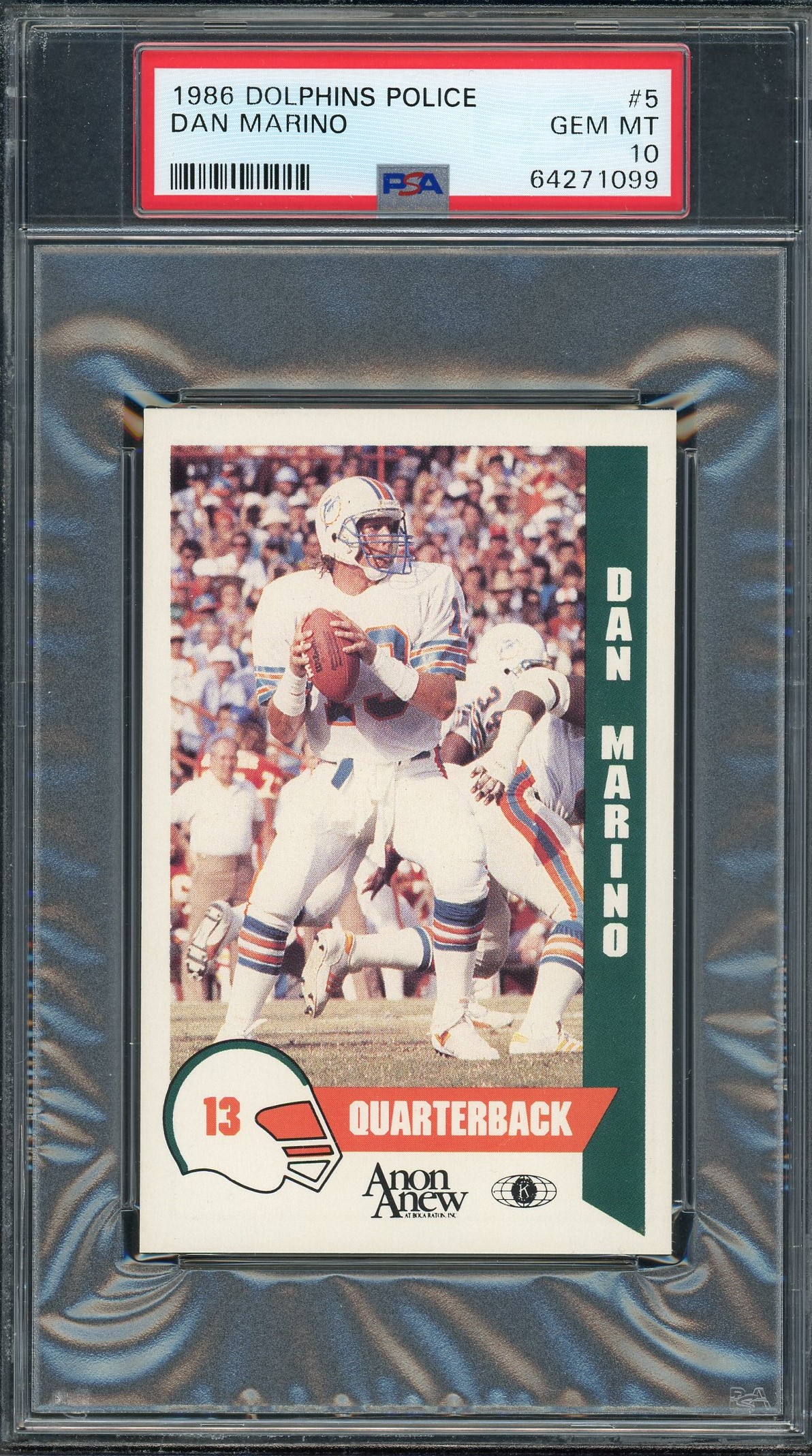 Dan Marino 1986 Dolphins Police Football Card #5 Graded PSA 10