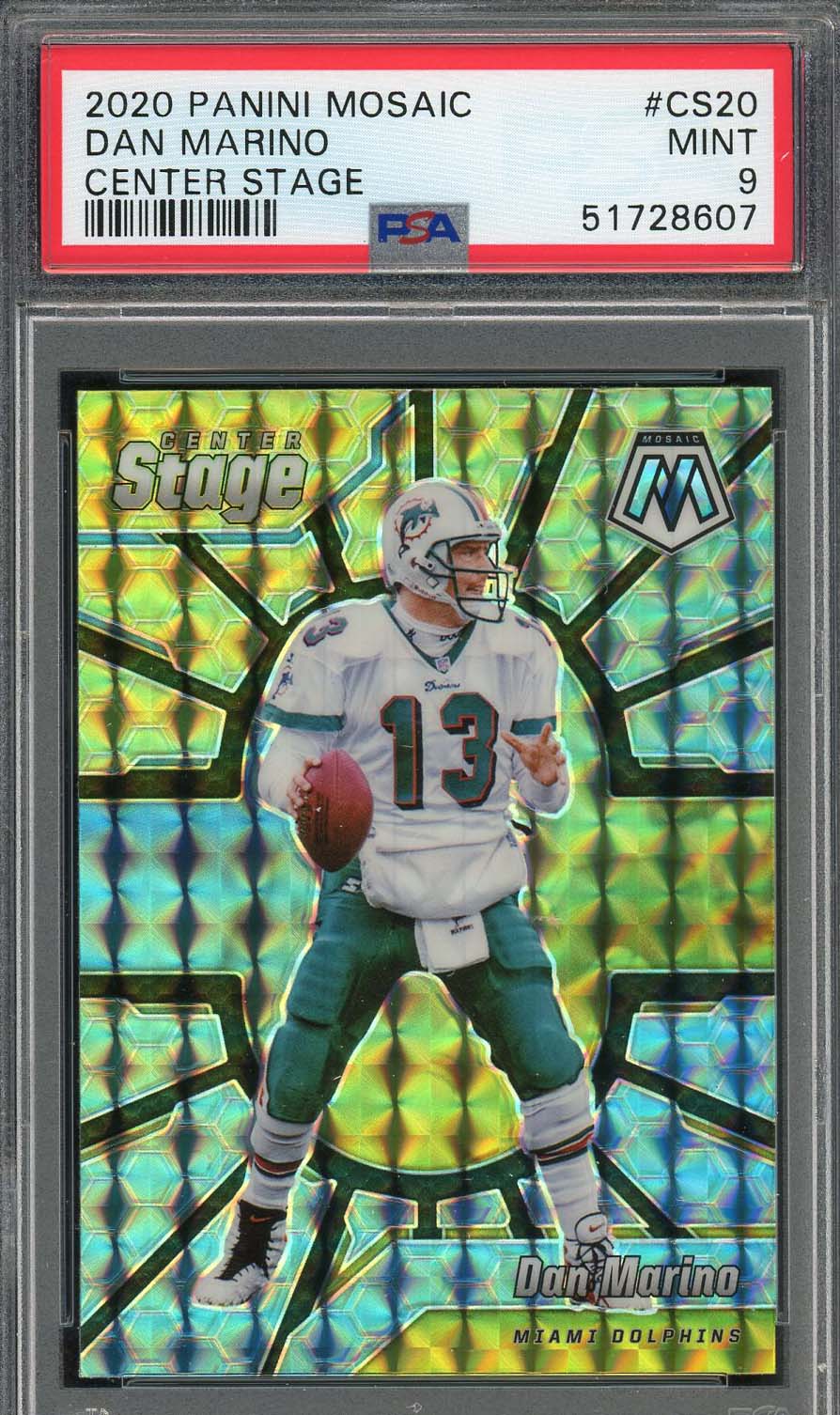 Dan Marino 2020 Panini Mosaic Center Stage Football Card #CS20 Graded PSA 9