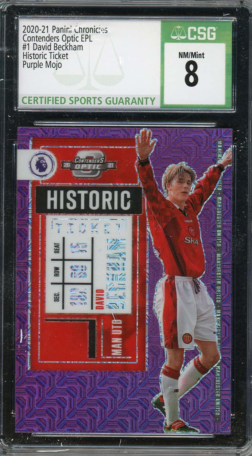 David Beckham 2020 Panini Chronicles Historic Ticket Purple Mojo Card #1 CSG 8