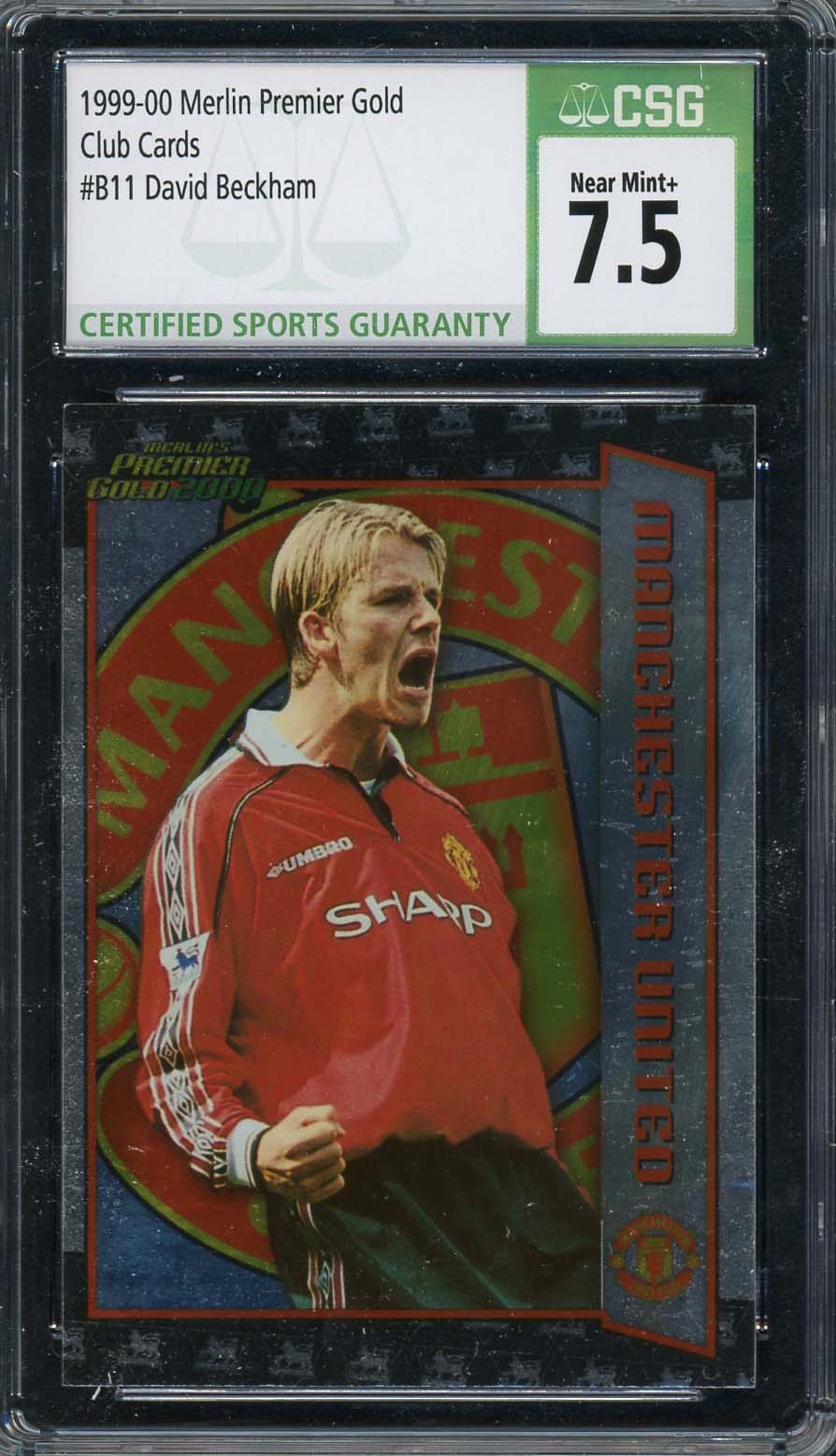 David Beckham 1999 Merlin Premier Gold Club Cards Soccer Card #B11 CSG 7.5