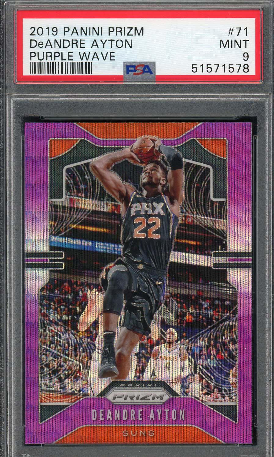 DeAndre Ayton 2019 Panini Prizm Purple Wave Basketball Rookie Card #71 PSA 9