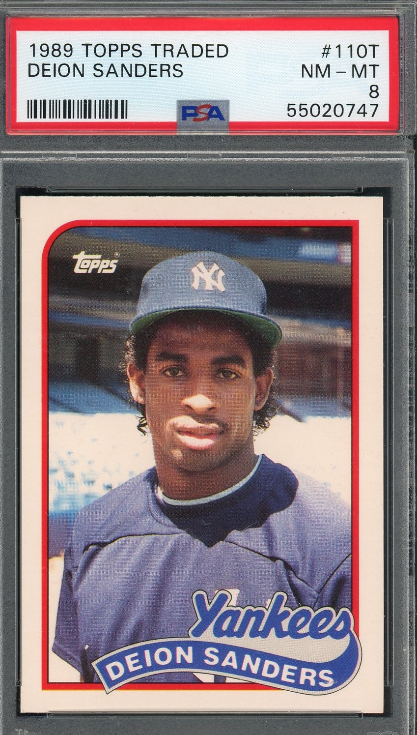 Deion Sanders 1989 Topps Traded Baseball Rookie Card #110T Graded PSA 8