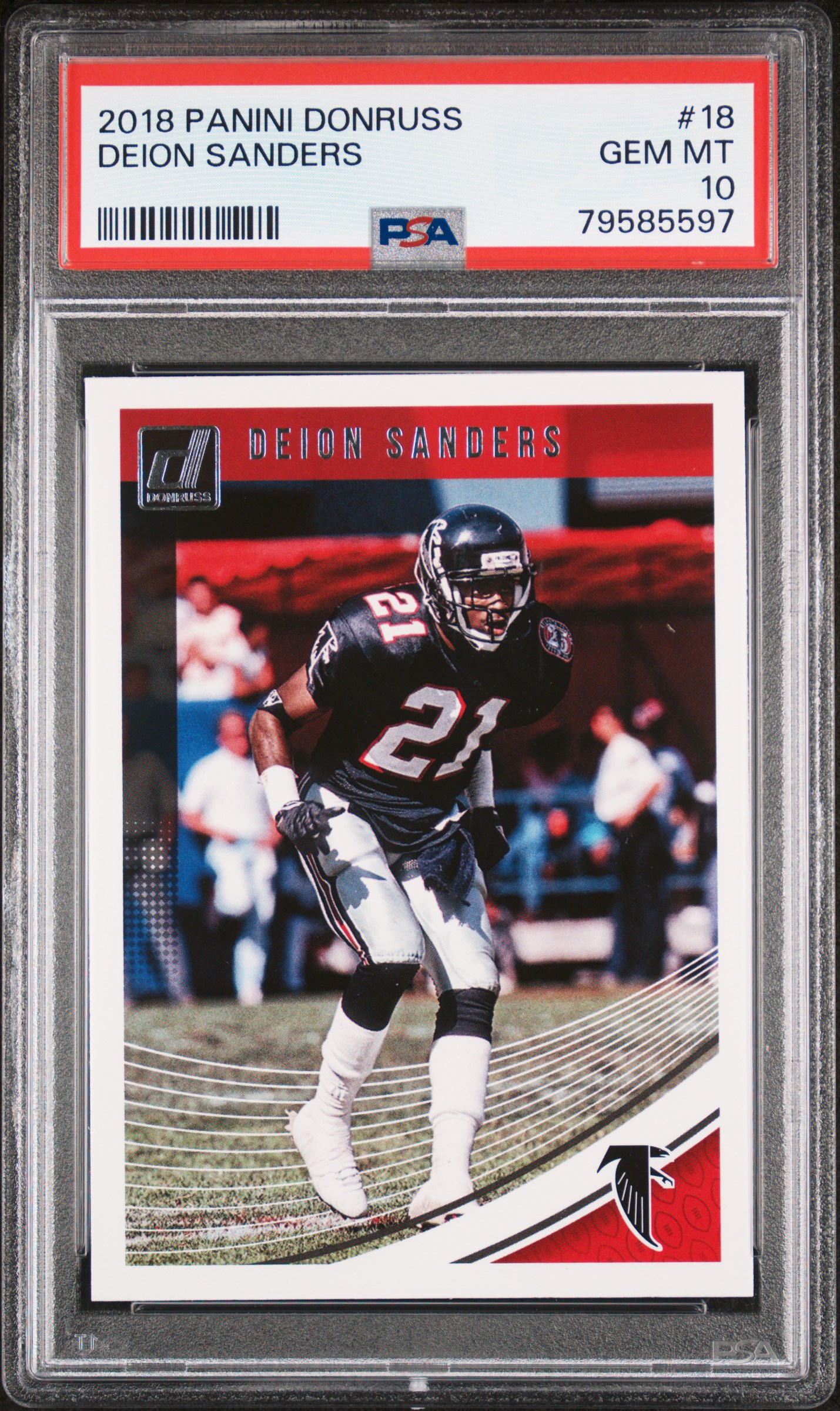 Deion Sanders 2018 Panini Donruss Football Card #18 Graded PSA 10