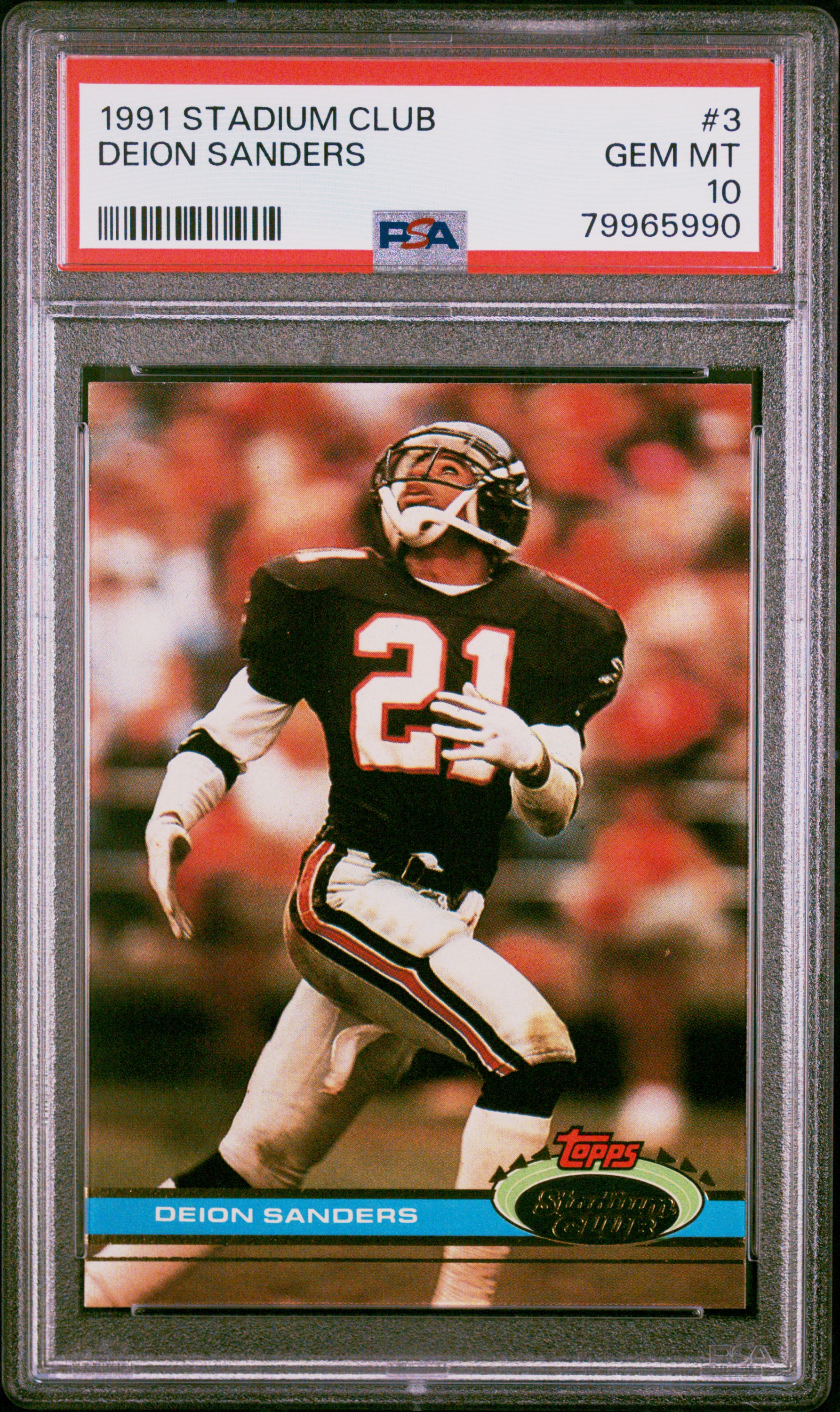 Deion Sanders 1991 Topps Stadium Club Football Card #3 Graded PSA 10