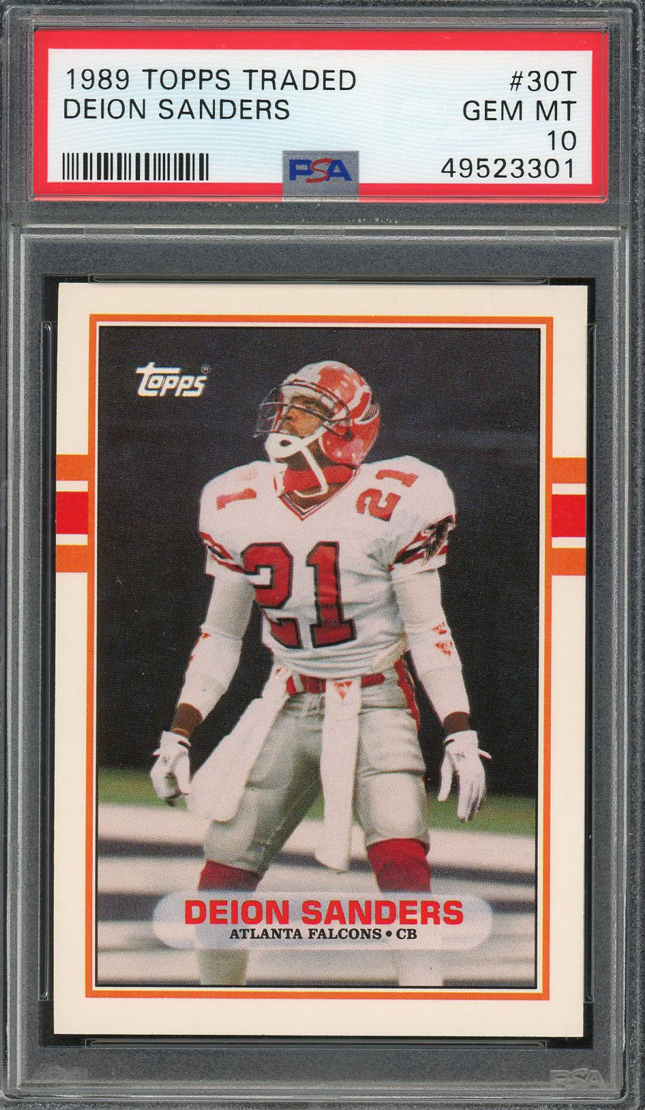 Deion Sanders 1989 Topps Traded Football Rookie Card RC #30T Graded PSA 10 GEM MINT