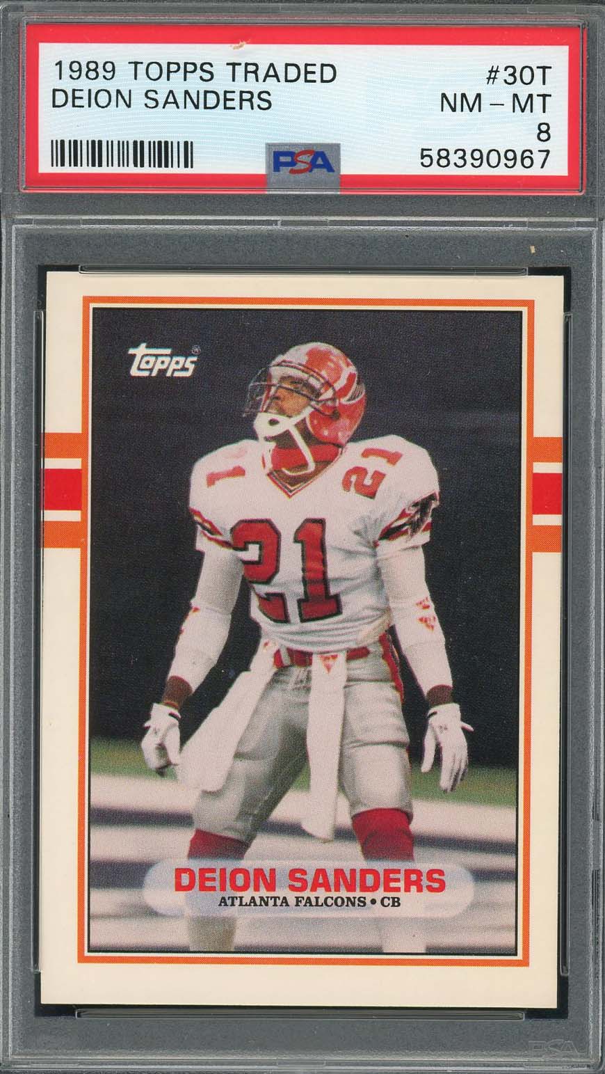 Deion Sanders 1989 Topps Traded Football Rookie Card RC #30T Graded PSA 8