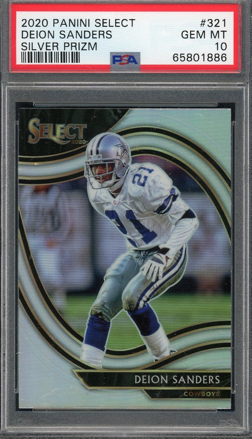 Deion Sanders 2020 Panini Select Silver Prizm Football Card #321 Graded PSA 10