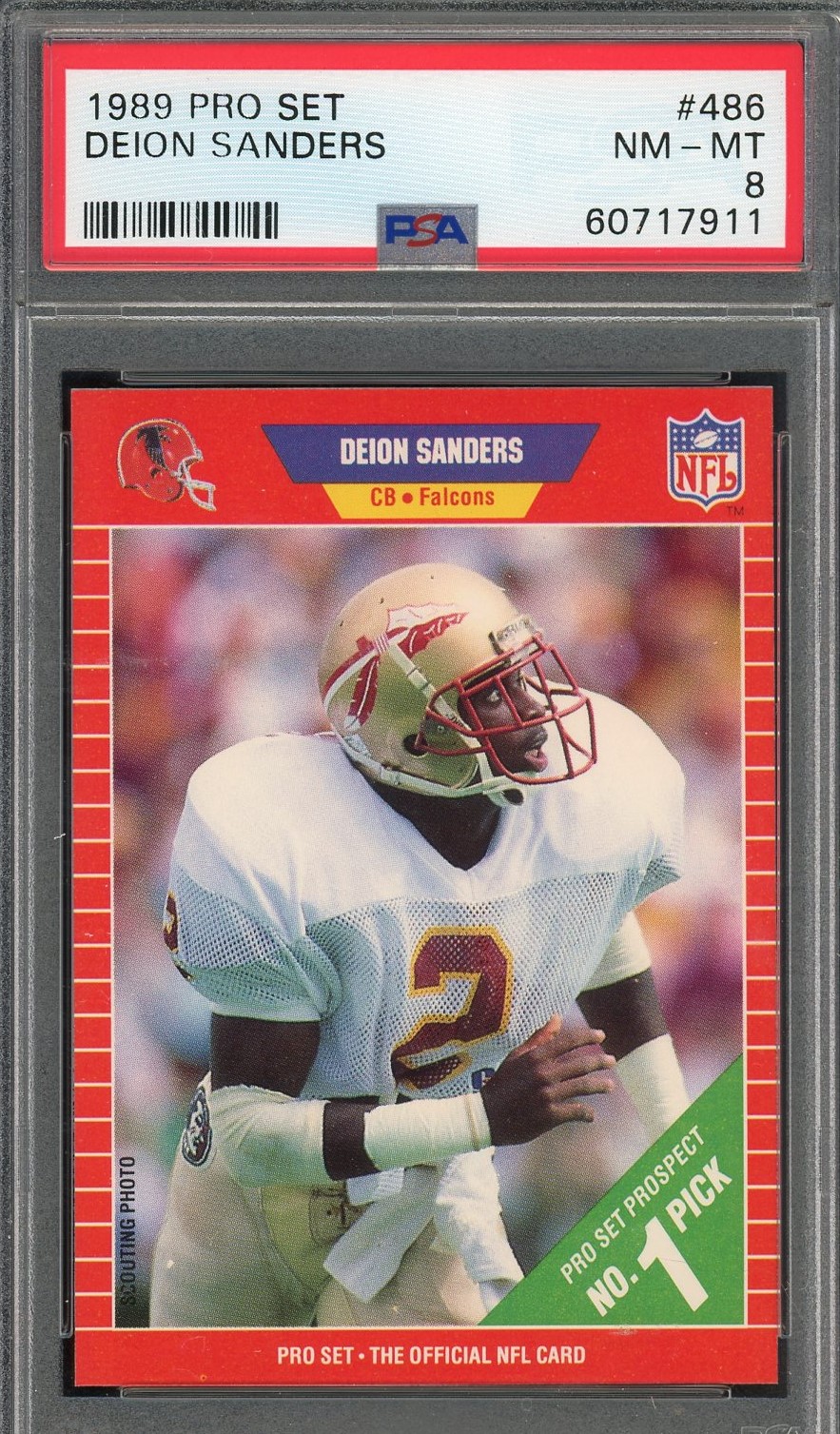 Deion Sanders 1989 Pro Set Football Rookie Card RC #486 Graded PSA 8