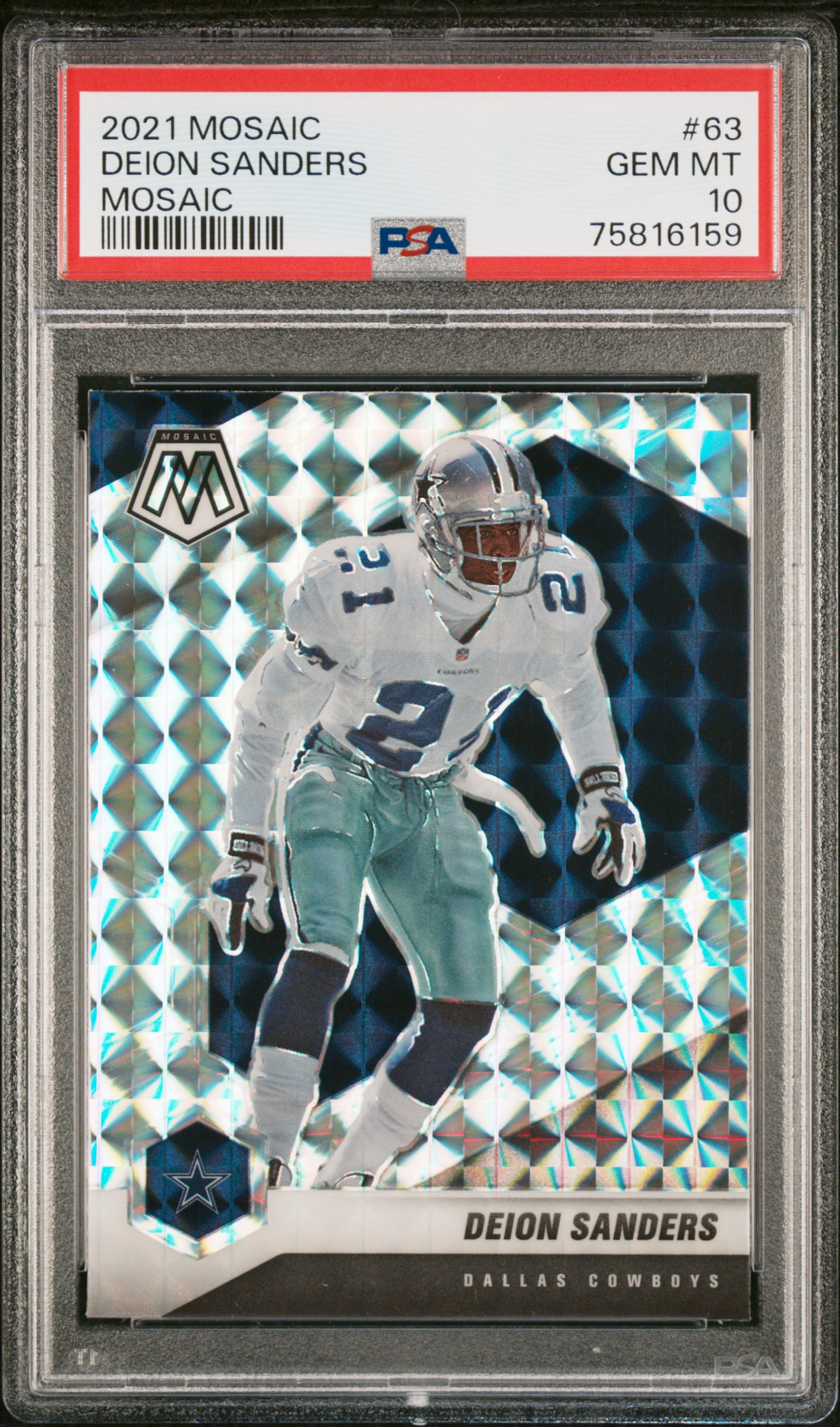 Deion Sanders 2021 Panini Mosaic Silver Prizm Football Card #63 Graded PSA 10