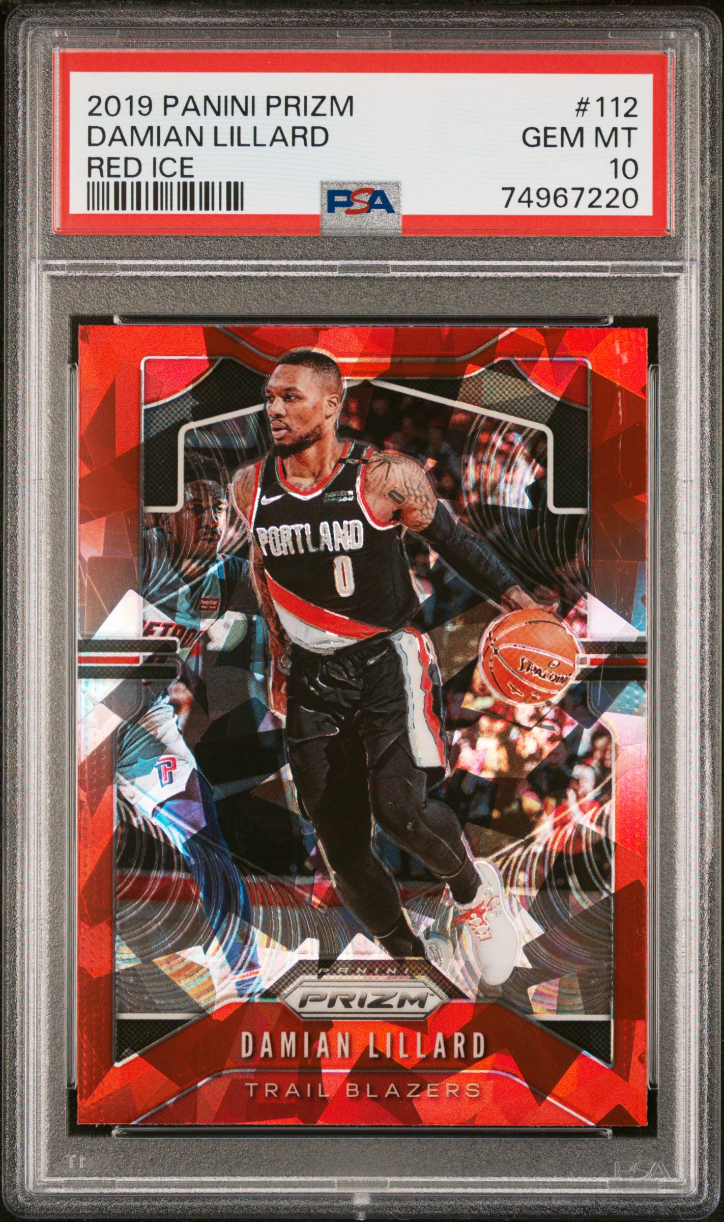 Damian Lillard 2019 Panini Prizm Red Ice Basketball Card #112 Graded PSA 10