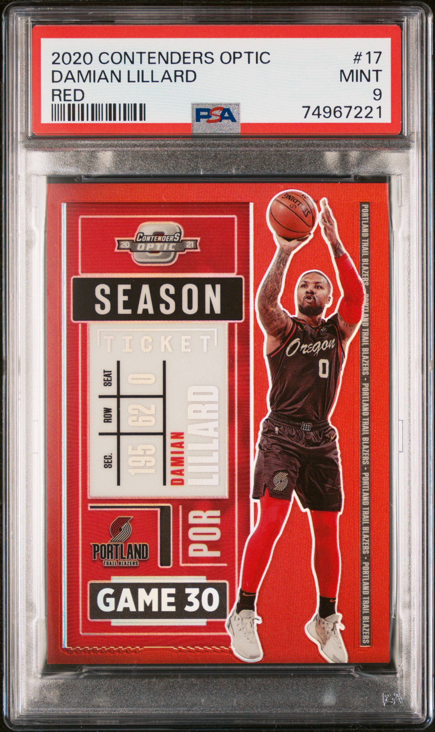 Damian Lillard 2020 Panini Contenders Optic Red Basketball Card #17 Graded PSA 9