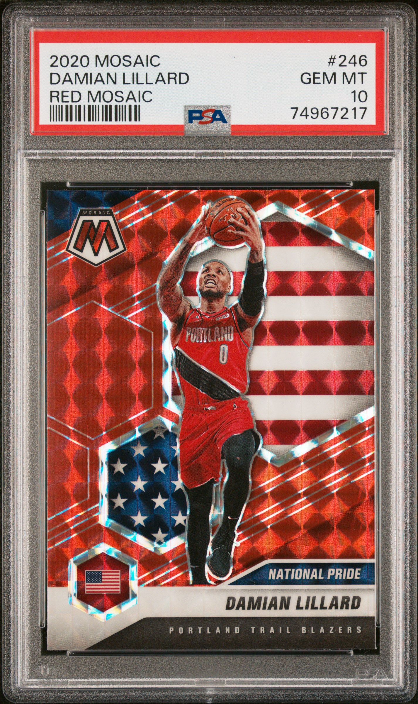 Damian Lillard 2020 Panini Mosaic Red Prizm Basketball Card #246 Graded PSA 10